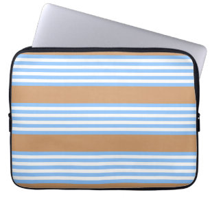 Funda Para Portátil Patrón de cinco rayas azul y blanco con beige