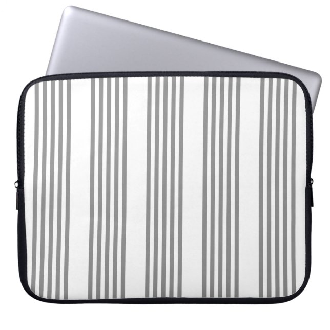 Funda Para Portátil Patrón de cinco rayas gris y blanco (Frente)
