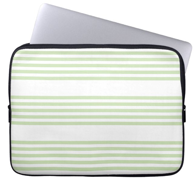 Funda Para Portátil Patrón de cinco rayas verde claro y blanco (Frente)