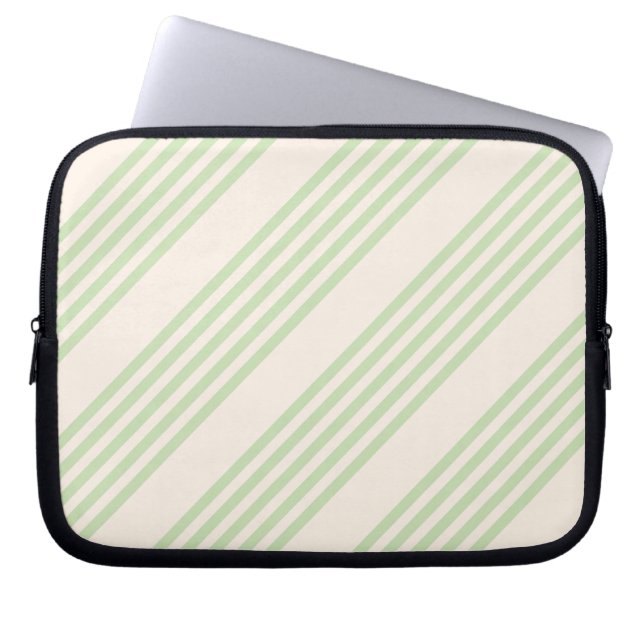 Funda Para Portátil Patrón de cinco rayas verde pálido y beige (Frente)