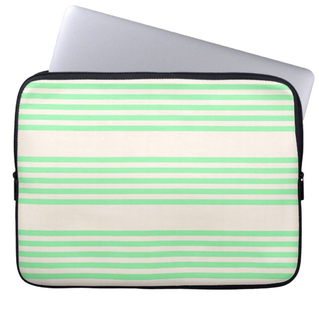 Funda Para Portátil Patrón de cinco rayas verde y beige (Frente)