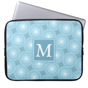 Funda Para Portátil Patrón de círculos azules de ángel de monograma