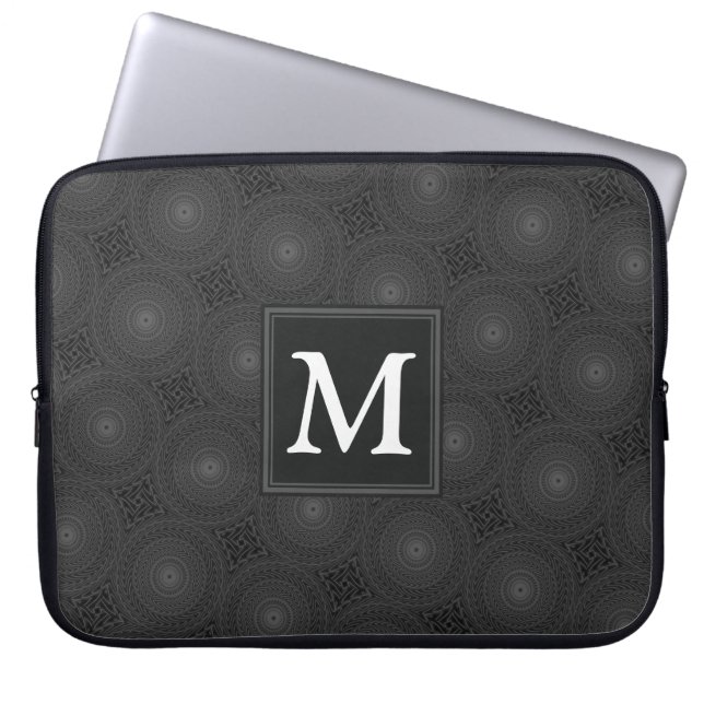 Funda Para Portátil Patrón de círculos de carbón monograma (Frente)