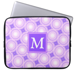 Funda Para Portátil Patrón de círculos púrpura de monograma