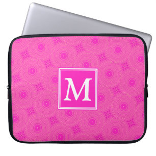 Funda Para Portátil Patrón de círculos rosados calientes de monograma