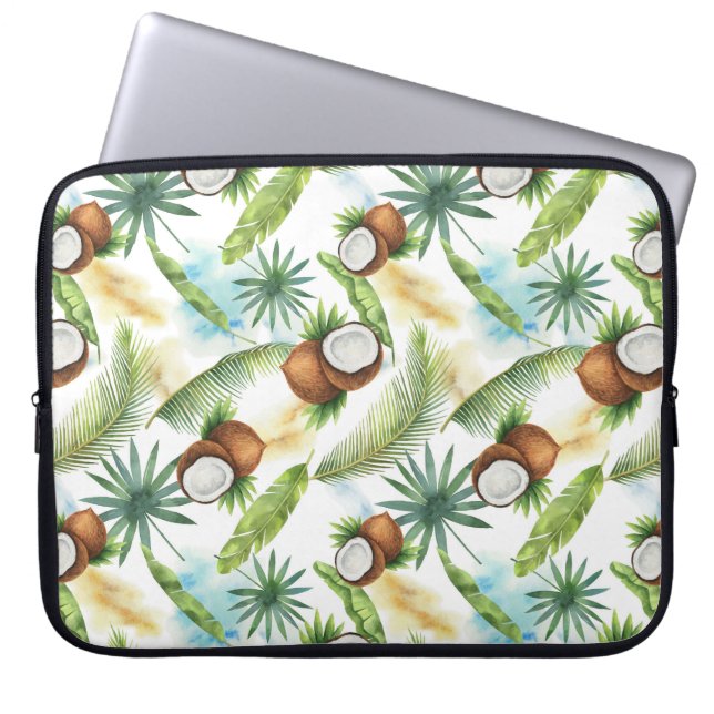 Funda Para Portátil Patrón de coco tropical acuarela (Frente)