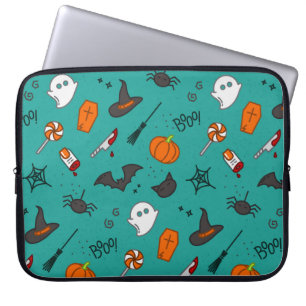 Funda Para Portátil Patrón de color turquesa de Halloween de estilo pl