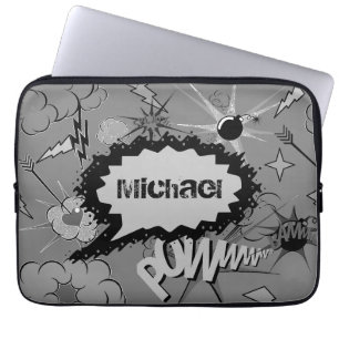 Funda Para Portátil Patrón de cómic personalizado gris retro