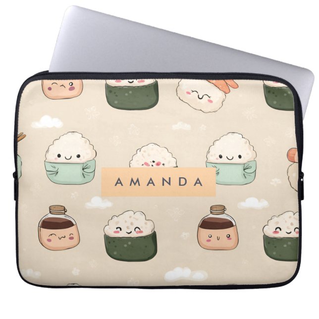 Funda Para Portátil Patrón de comida japonesa sushi kawaii personaliza (Frente)
