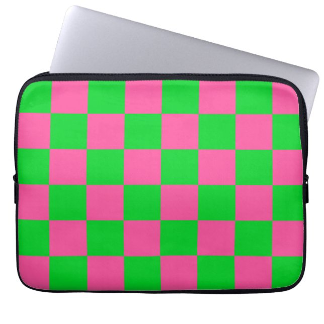 Funda Para Portátil Patrón de comprobación verde rosa (Frente)