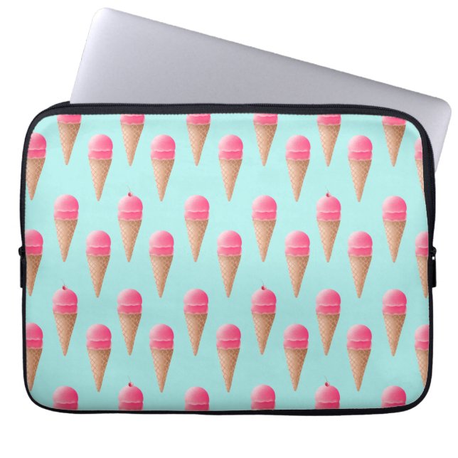 Funda Para Portátil Patrón de cono de helado de fresa rosa (Frente)