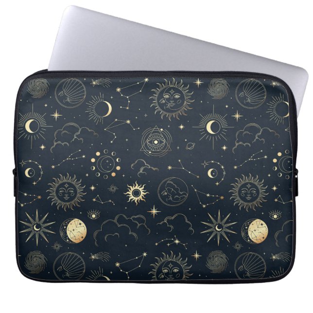 Funda Para Portátil Patrón de constelación de estrella dorada azul de  (Frente)