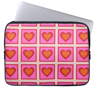Funda Para Portátil Patrón de corazón a cuadros vintage retro rosa Y2K