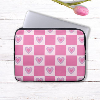 Funda Para Portátil Patrón de corazón de cuadros rosa retro