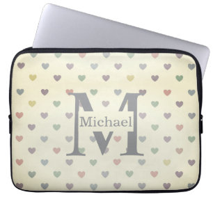 Funda Para Portátil Patrón de corazón pastel minimalista con monograma