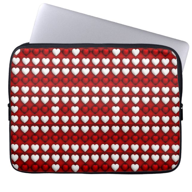 Funda Para Portátil Patrón de corazón rojo y blanco (Frente)