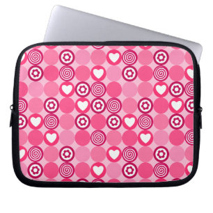 Funda Para Portátil Patrón de Corazón Rosa y Flores de Puntos para San
