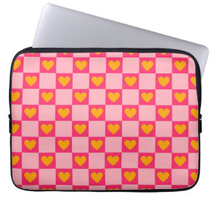 Funda Para Portátil Patrón de corazones a cuadros rosa rojo amarillo a