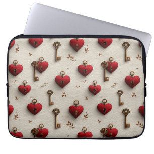 Funda Para Portátil Patrón de Corazones y Llaves Vintage