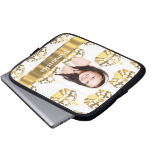 Funda Para Portátil Patrón de coronas blancas y doradas personalizado