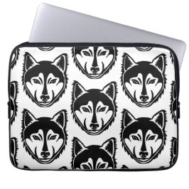 Funda Para Portátil Patrón de corte de linóleo para retrato negro y bl