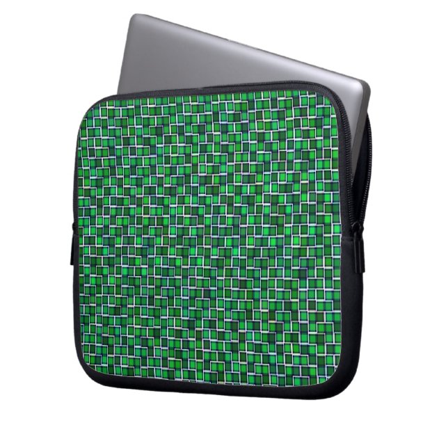 Funda Para Portátil Patrón de cuadrados verdes abstractos (Anverso izquierdo)