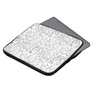 Funda Para Portátil Patrón de curvado negro pintado a mano sobre blanc