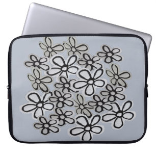 Funda Para Portátil Patrón De Daisies Blanco Y Negro