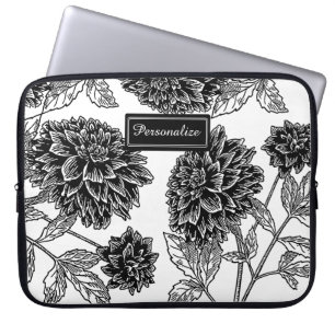Funda Para Portátil Patrón de Dalia en Blanco y Negro Personalizado