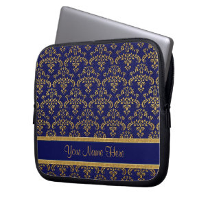 Funda Para Portátil Patrón de Damasco dorado y azul