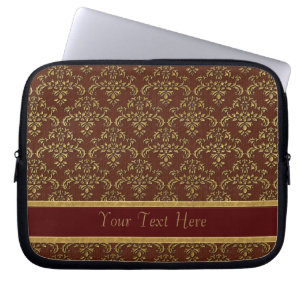 Funda Para Portátil Patrón de Damasco dorado y marrón