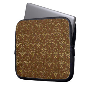 Funda Para Portátil Patrón de Damasco dorado y marrón