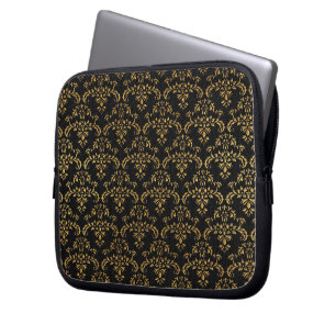 Funda Para Portátil Patrón de Damasco dorado y negro