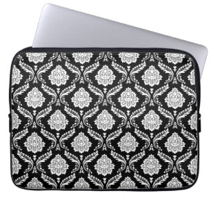 Funda Para Portátil Patrón de Damasco Rococó Blanco sobre Negro