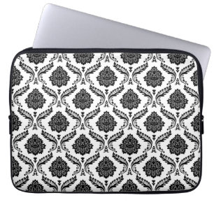 Funda Para Portátil Patrón de Damasco Rococó Negro sobre Blanco