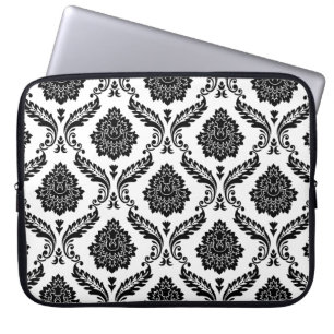 Funda Para Portátil Patrón de Damasco Rococó Negro sobre Blanco
