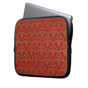 Funda Para Portátil Patrón de Damasco rojo y dorado