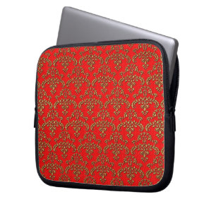 Funda Para Portátil Patrón de Damasco rojo y dorado