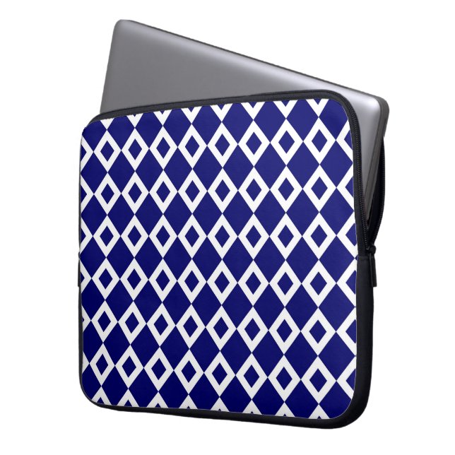 Funda Para Portátil Patrón de diamante blanco y naval (Anverso izquierdo)