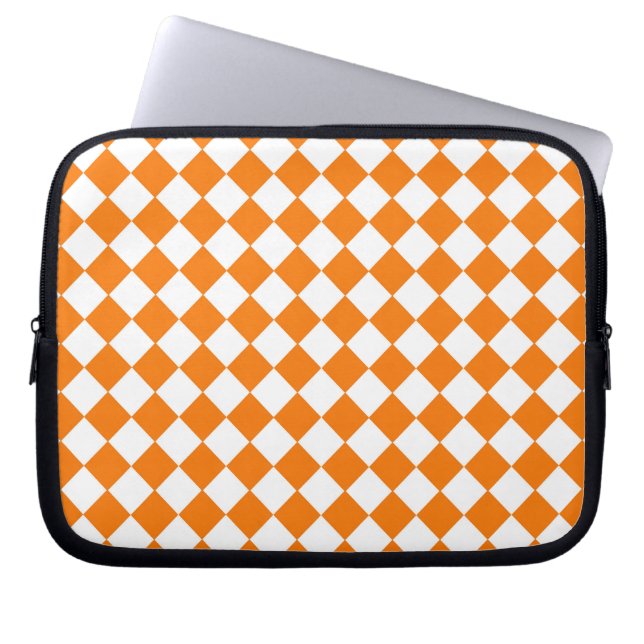 Funda Para Portátil Patrón de diamante del verificador blanco naranja (Frente)