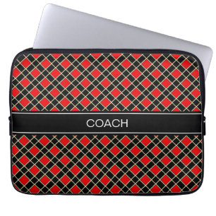 Funda Para Portátil Patrón de Diamante en Negro y Rojo y Cinturón