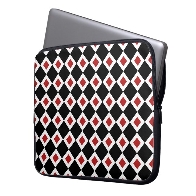 Funda Para Portátil Patrón de diamante negro, blanco y rojo (Anverso izquierdo)
