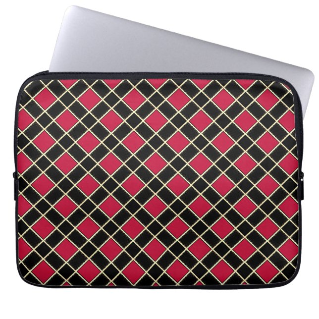 Funda Para Portátil Patrón de diamante negro y rojo (Frente)