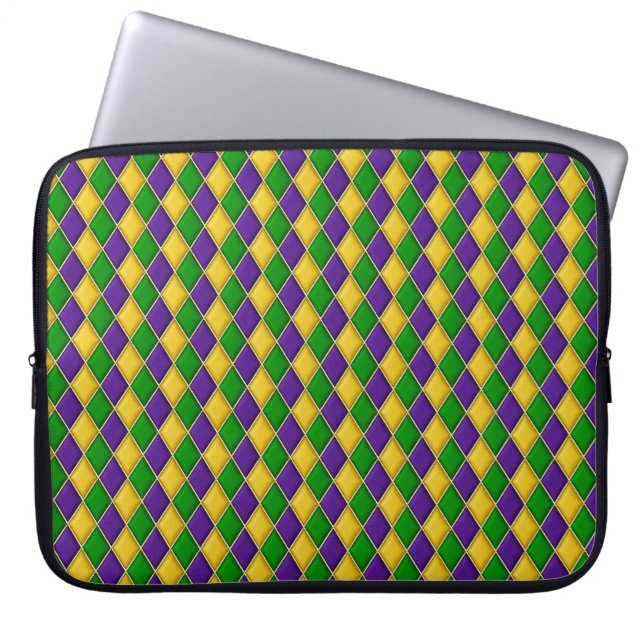 FUNDA PARA PORTÁTIL PATRÓN DE DIAMANTE PURPLE VERDE AMARILLO MARDI GRA (Frente)