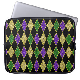 FUNDA PARA PORTÁTIL PATRÓN DE DIAMANTE PURPLE VERDE AMARILLO MARDI GRA