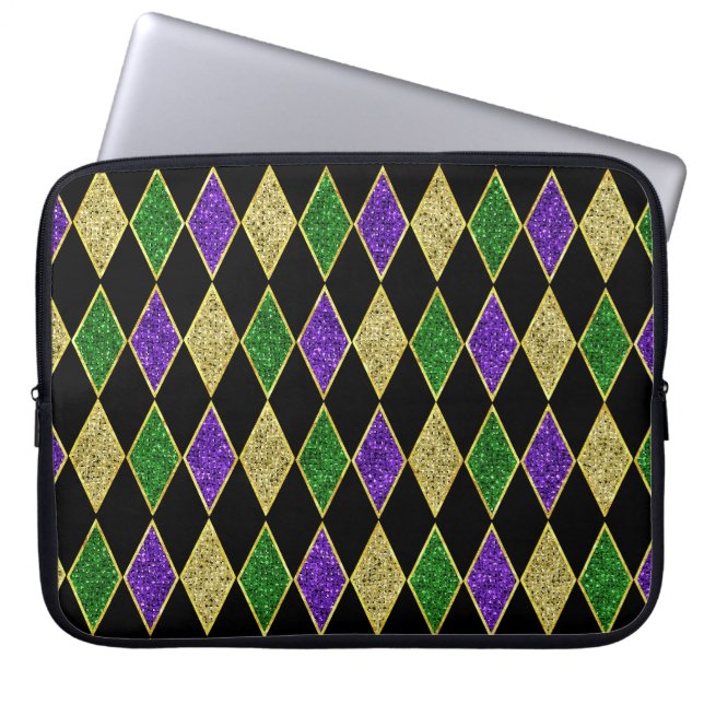 FUNDA PARA PORTÁTIL PATRÓN DE DIAMANTE PURPLE VERDE AMARILLO MARDI GRA (Frente)