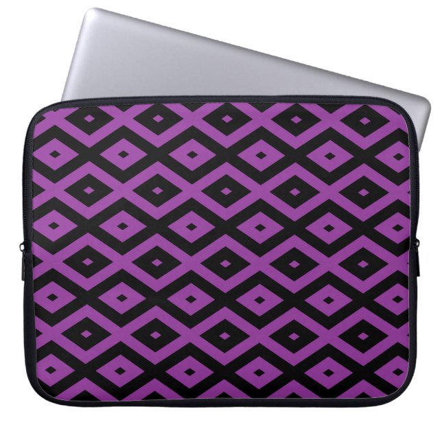 Funda Para Portátil Patrón de diamantes morado y negro (Frente)