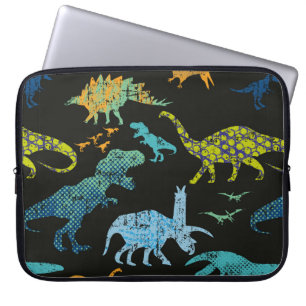 Funda Para Portátil Patrón de Dino sin foco. Diseño original con t-rex