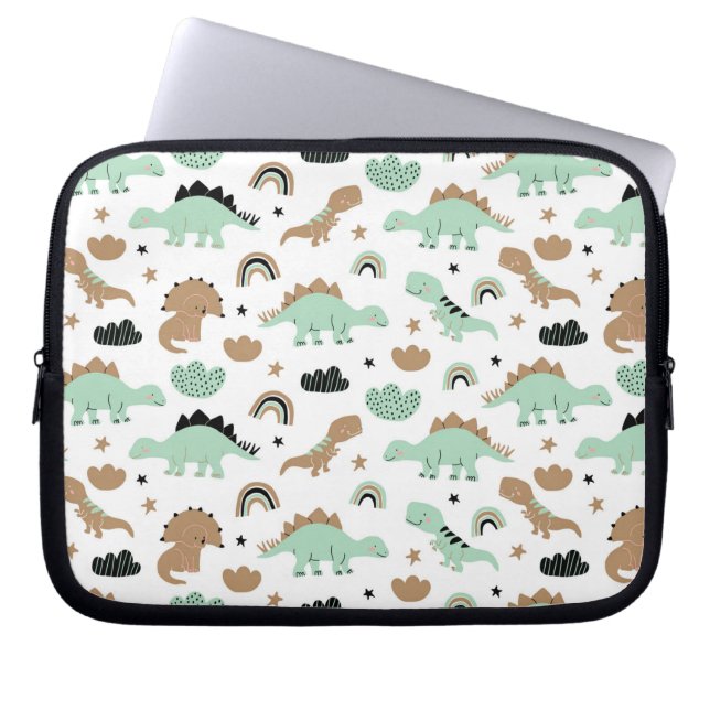 Funda Para Portátil Patrón de dinosaurio verde de menta (Frente)