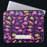 Funda Para Portátil Patrón de dinosaurios de acuarela personalizada Ni<br><div class="desc">Patrón de Dinosaurio de color de agua personalizado Chicas rosados púrpura Funda de portátiles para niños. Dinosaurios acuarelas en verde,  rosa y morado sobre un fondo morado oscuro. www.SamAnnDesigns.com</div>